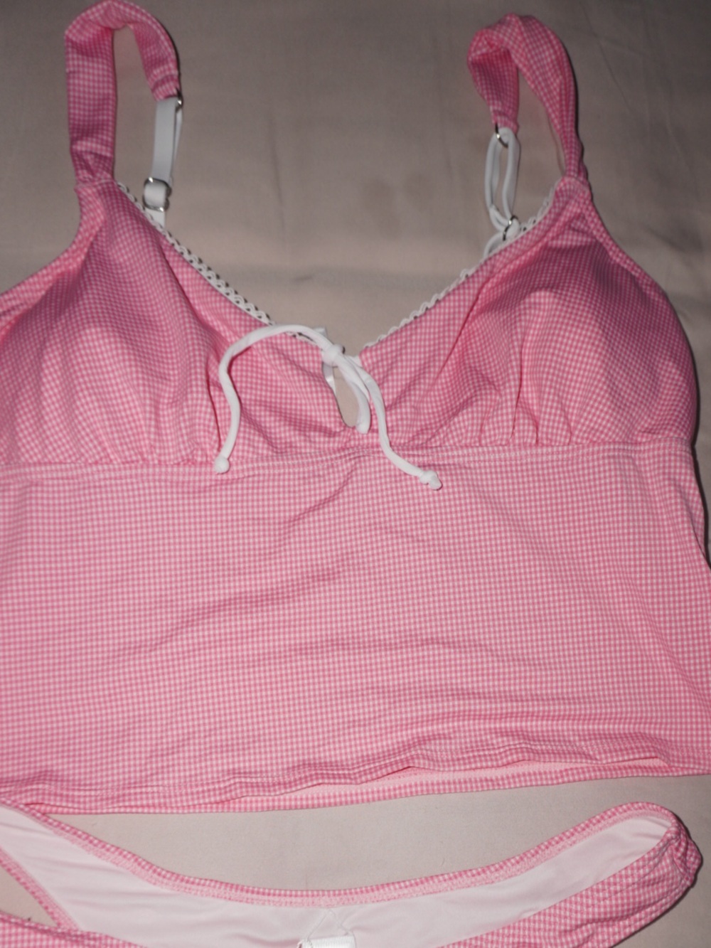 Cupshe Pink Gingham Tankini Bodysuit with Tie-Front